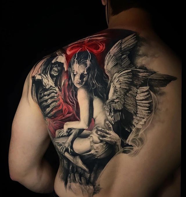 Darkness Fallen Angel Tattoo by sixtenism  Tattoogridnet